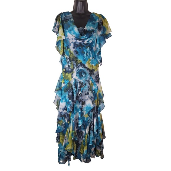 JESSICA HOWARD Dark Floral Ruffled Whimsical Fairycore Midi Dress Sz 8 Romantic - Picture 1 of 11